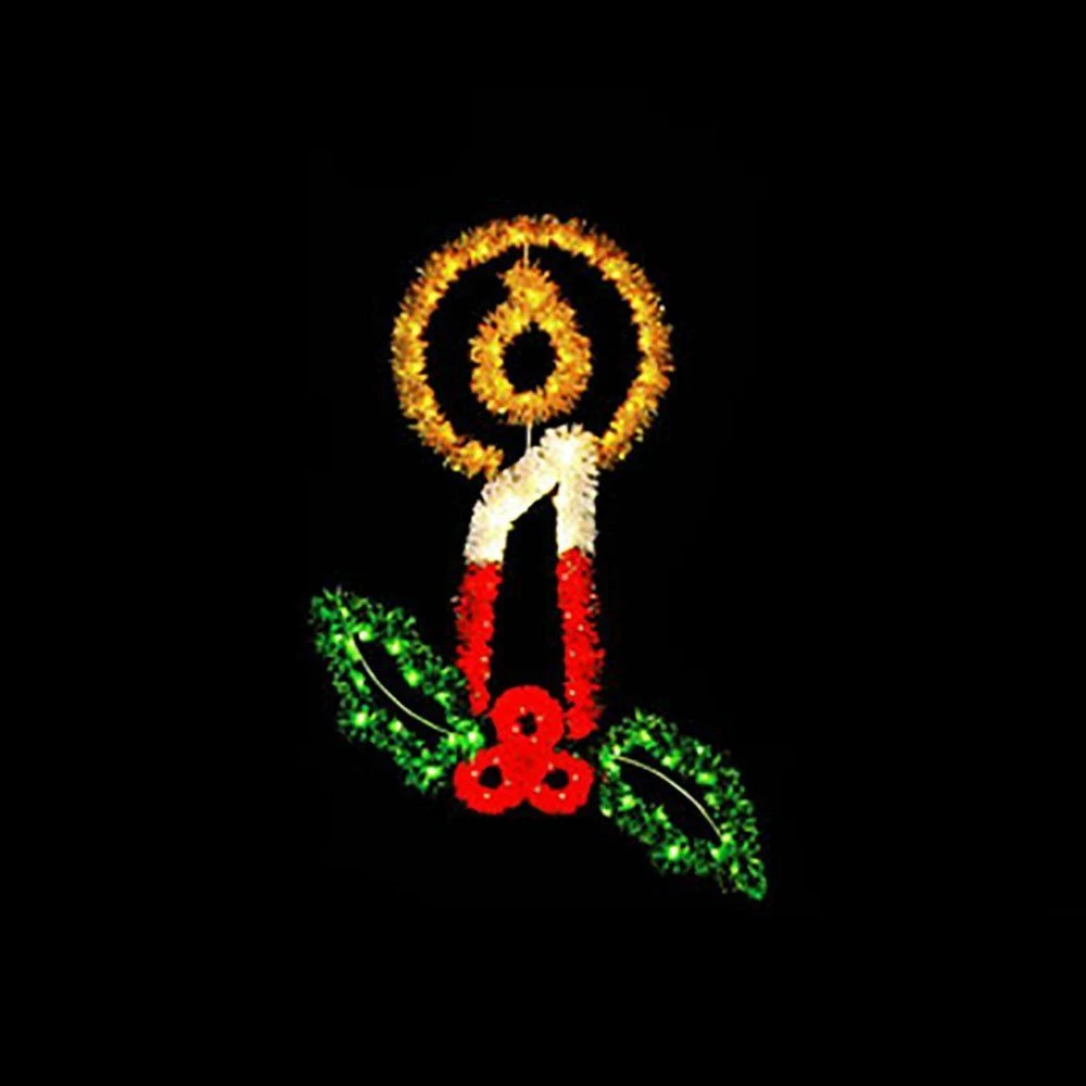 8' Candle With Holly, LED 1 8' Candle With Holly, LED