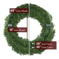 48" Lit Pure White Deluxe Oregon Fir Wreath - Bow Option Available -Twinkly Trees Shop 48 dof wreath back diagram 1 1