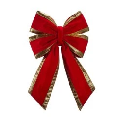 12" Red Velvet With Gold Trim Christmas Bow