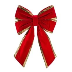 18" Red Velvet With Gold Trim Christmas Bow