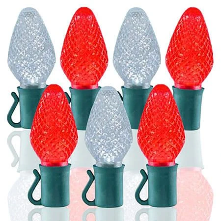 26 Light Pure White & Red C7 LED Christmas Lights - 8" Spacing 1 26 Light Pure White & Red C7 LED Christmas Lights - 8" Spacing