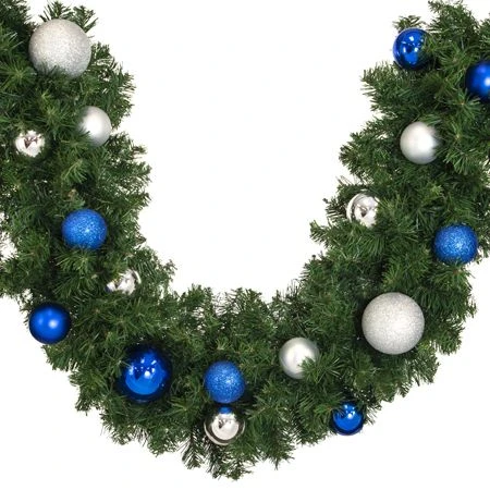 Decorated 9' X 14" Garland Unlit, Blue And Silver 2 Decorated 9' X 14" Garland Unlit, Blue And Silver - Image 2