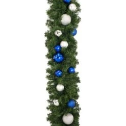 Decorated 9' X 14" Garland Unlit, Blue And Silver 8 Decorated 9' X 14" Garland Unlit, Blue And Silver -Twinkly Trees Shop dg 914 bs d