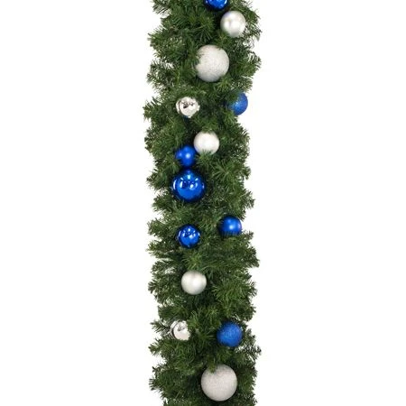 Decorated 9' X 14" Garland Unlit, Blue And Silver 4 Decorated 9' X 14" Garland Unlit, Blue And Silver - Image 4