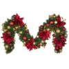Decorated - 9' X 14" Oregon Fir Garland - Unlit - DELUXE Royal Poinsettia