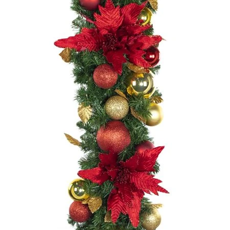 Decorated - 9' X 14" Oregon Fir Garland - Unlit - DELUXE Royal Poinsettia 2 Decorated - 9' X 14" Oregon Fir Garland - Unlit - DELUXE Royal Poinsettia - Image 2