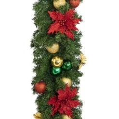 Decorated 9' X 14" Garland Unlit, Elegant Poinsettia -Twinkly Trees Shop dg 914 ep c