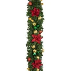 Decorated 9' X 14" Garland Unlit, Elegant Poinsettia -Twinkly Trees Shop dg 914 ep d