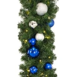 Decorated 9' X 14" Garland Lit, Blue And Silver 6 Decorated 9' X 14" Garland Lit, Blue And Silver -Twinkly Trees Shop dg 914 led bs c