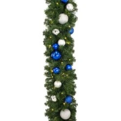 Decorated 9' X 14" Garland Lit, Blue And Silver 7 Decorated 9' X 14" Garland Lit, Blue And Silver -Twinkly Trees Shop dg 914 led bs d