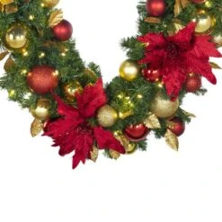 Decorated - 9' X 14" Oregon Fir Garland - LED - DELUXE Royal Poinsettia -Twinkly Trees Shop dg 914 led del rgd ep crop