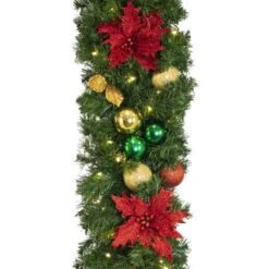 Decorated 9' X 14" Garland Lit, Elegant Poinsettia 7 Decorated 9' X 14" Garland Lit, Elegant Poinsettia -Twinkly Trees Shop dg 914 led ep c