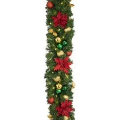 Decorated 9' X 14" Garland Lit, Elegant Poinsettia 8 Decorated 9' X 14" Garland Lit, Elegant Poinsettia -Twinkly Trees Shop dg 914 led ep d