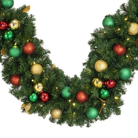 Decorated 9' X 14" Garland Lit, Traditional 2 Decorated 9' X 14" Garland Lit, Traditional - Image 2