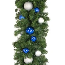 Decorated 9' X 18" Garland Unlit, Blue And Silver -Twinkly Trees Shop dg 918 bs c
