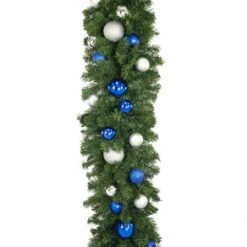 Decorated 9' X 18" Garland Unlit, Blue And Silver -Twinkly Trees Shop dg 918 bs d