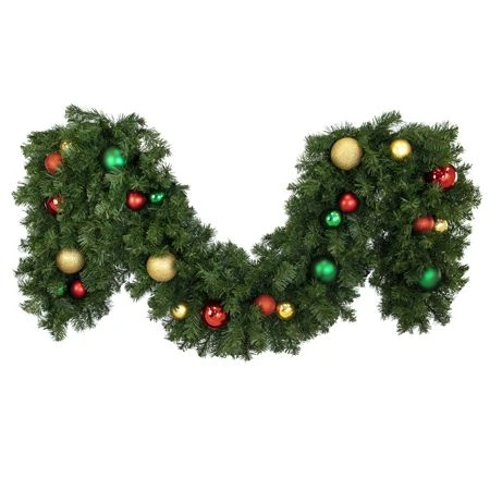 Decorated 9' X 18" Garland Unlit, Colors Of The Holiday 1 Decorated 9' X 18" Garland Unlit, Colors Of The Holiday