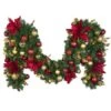 Decorated - 9' X 18" Oregon Fir Garland - Unlit - DELUXE Royal Poinsettia