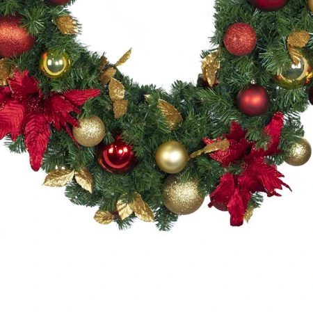 Decorated - 9' X 18" Oregon Fir Garland - Unlit - DELUXE Royal Poinsettia 3 Decorated - 9' X 18" Oregon Fir Garland - Unlit - DELUXE Royal Poinsettia - Image 3
