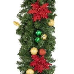 Decorated 9' X 18" Garland Unlit, Elegant Poinsettia -Twinkly Trees Shop dg 918 ep c