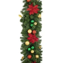 Decorated 9' X 18" Garland Unlit, Elegant Poinsettia -Twinkly Trees Shop dg 918 ep d
