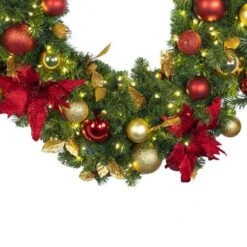 Decorated - 9' X 18" Oregon Fir Garland - LED - DELUXE Royal Poinsettia -Twinkly Trees Shop dg 918 led del rgd ep crop