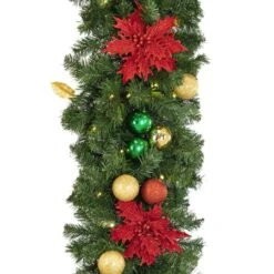 Decorated 9' X 18" Garland Lit, Elegant Poinsettia 7 Decorated 9' X 18" Garland Lit, Elegant Poinsettia -Twinkly Trees Shop dg 918 led ep c