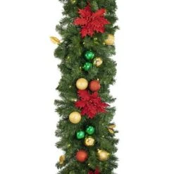 Decorated 9' X 18" Garland Lit, Elegant Poinsettia 8 Decorated 9' X 18" Garland Lit, Elegant Poinsettia -Twinkly Trees Shop dg 918 led ep d