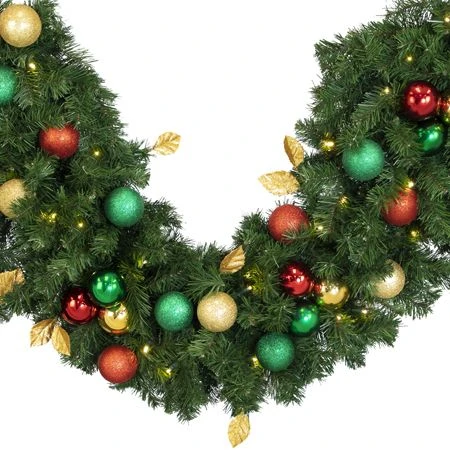 Decorated 9' X 18" Garland Lit, Traditional 2 Decorated 9' X 18" Garland Lit, Traditional - Image 2