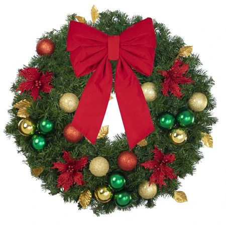 30" Unlit Decorated Wreath - Elegant Poinsettia - Bow Option Available 2 30" Unlit Decorated Wreath - Elegant Poinsettia - Bow Option Available - Image 2