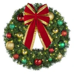 30" Lit LED Warm White Decorated Wreath - Colors Of The Holidays - Bow Option Available -Twinkly Trees Shop dw 30 led coth b vb 12 rgt1