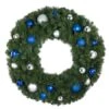 36" Unlit Decorated Wreath - Blue And Silver Décor - Bow Option Available