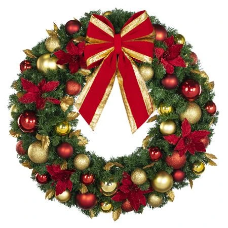 36" Unlit Decorated Wreath - DELUXE Royal Poinsettia - Bow Option Available 2 36" Unlit Decorated Wreath - DELUXE Royal Poinsettia - Bow Option Available - Image 2