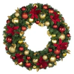 36" Unlit Decorated Wreath - DELUXE Royal Poinsettia - Bow Option Available