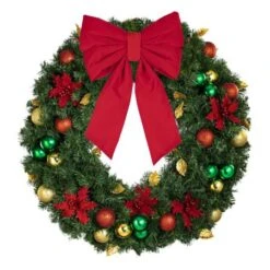 36" Unlit Decorated Wreath - Elegant Poinsettia - Bow Option Available -Twinkly Trees Shop dw 36 ep b vb 12 r
