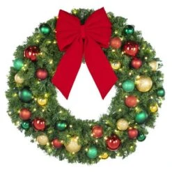 36" Lit LED Warm White Decorated Wreath - DELUXE Colors Of The Holidays - Bow Option Available -Twinkly Trees Shop dw 36 led del coth b vb 12 r 1