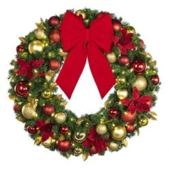 36" Lit LED Warm White Decorated Wreath - DELUXE Royal Poinsettia - Bow Option Available 5 36" Lit LED Warm White Decorated Wreath - DELUXE Royal Poinsettia - Bow Option Available -Twinkly Trees Shop dw 36 led del rgd ep b vb 12 r