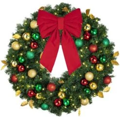 36" Lit LED Warm White Decorated Wreath - Traditional Décor - Bow Option Available -Twinkly Trees Shop dw 36 led t b vb 12 r