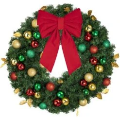 36" Unlit Decorated Wreath - Traditional Décor - Bow Option Available -Twinkly Trees Shop dw 36 t b vb 12 r