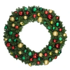 48" Unlit Decorated Wreath - DELUXE Colors Of The Holidays - Bow Option Available