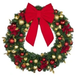 48" Unlit Decorated Wreath - DELUXE Royal Poinsettia - Bow Option Available -Twinkly Trees Shop dw 48 del rgd ep b vb 18 r