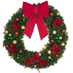 48" Unlit Decorated Wreath - Elegant Poinsettia - Bow Option Available -Twinkly Trees Shop dw 48 ep b vb 18 r