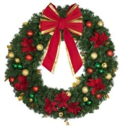 48" Unlit Decorated Wreath - Elegant Poinsettia - Bow Option Available -Twinkly Trees Shop dw 48 ep b vb 18 rgt