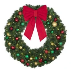 48" Lit LED Warm White Decorated Wreath - Colors Of The Holidays - Bow Option Available -Twinkly Trees Shop dw 48 led coth b vb 18 r