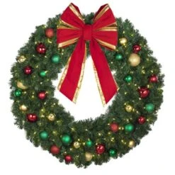 48" Lit LED Warm White Decorated Wreath - Colors Of The Holidays - Bow Option Available -Twinkly Trees Shop dw 48 led coth b vb 18 rgt