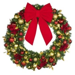 48" Lit LED Warm White Decorated Wreath - DELUXE Royal Poinsettia - Bow Option Available 5 48" Lit LED Warm White Decorated Wreath - DELUXE Royal Poinsettia - Bow Option Available -Twinkly Trees Shop dw 48 led del rgd ep b vb 18 r