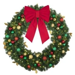 48" Lit LED Warm White Decorated Wreath - Traditional Décor - Bow Option Available -Twinkly Trees Shop dw 48 led t b vb 18 r