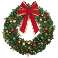 48" Lit LED Warm White Decorated Wreath - Traditional Décor - Bow Option Available -Twinkly Trees Shop dw 48 led t b vb 18 rgt