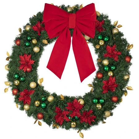 72" Unlit Decorated Wreath - Elegant Poinsettia - Bow Option Available 4 72" Unlit Decorated Wreath - Elegant Poinsettia - Bow Option Available - Image 4