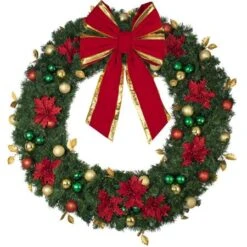 60" Unlit Decorated Wreath - Elegant Poinsettia - Bow Option Available -Twinkly Trees Shop dw 60 ep b vb 24 rgt